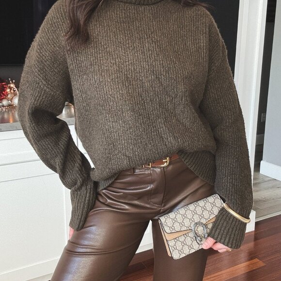 Women's Dark Olive Turtleneck Knit Sweater Top | Sage The Label | Green - Picture 4 of 11